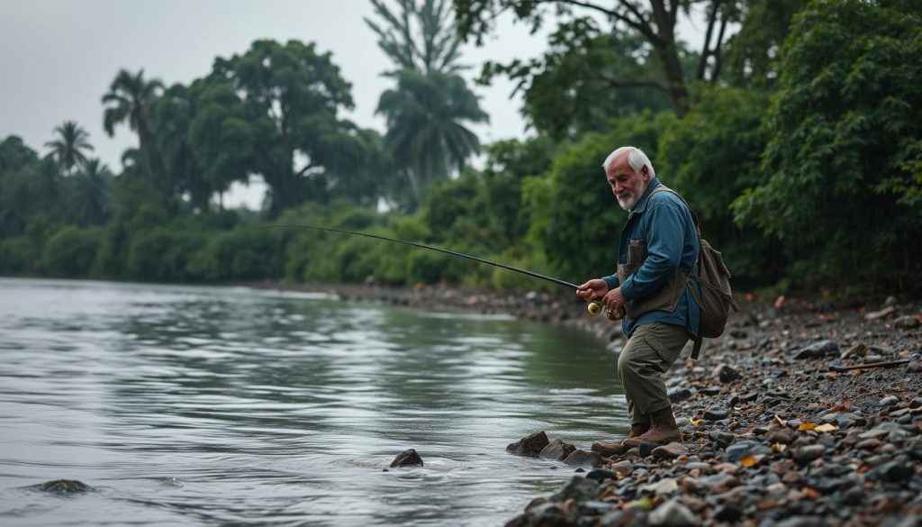 memancing ikan tombro di musim hujan